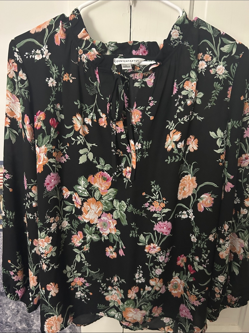 Counterparts Black Floral Peasant Tie-Front Tunic